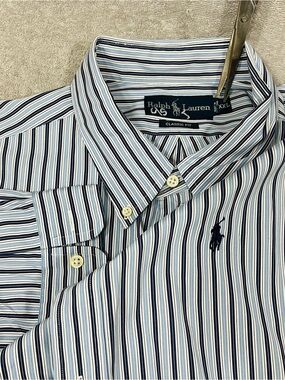 Ralph Lauren Polo Long Sleeve Shirt Mens XXL Blue Stripe Pony